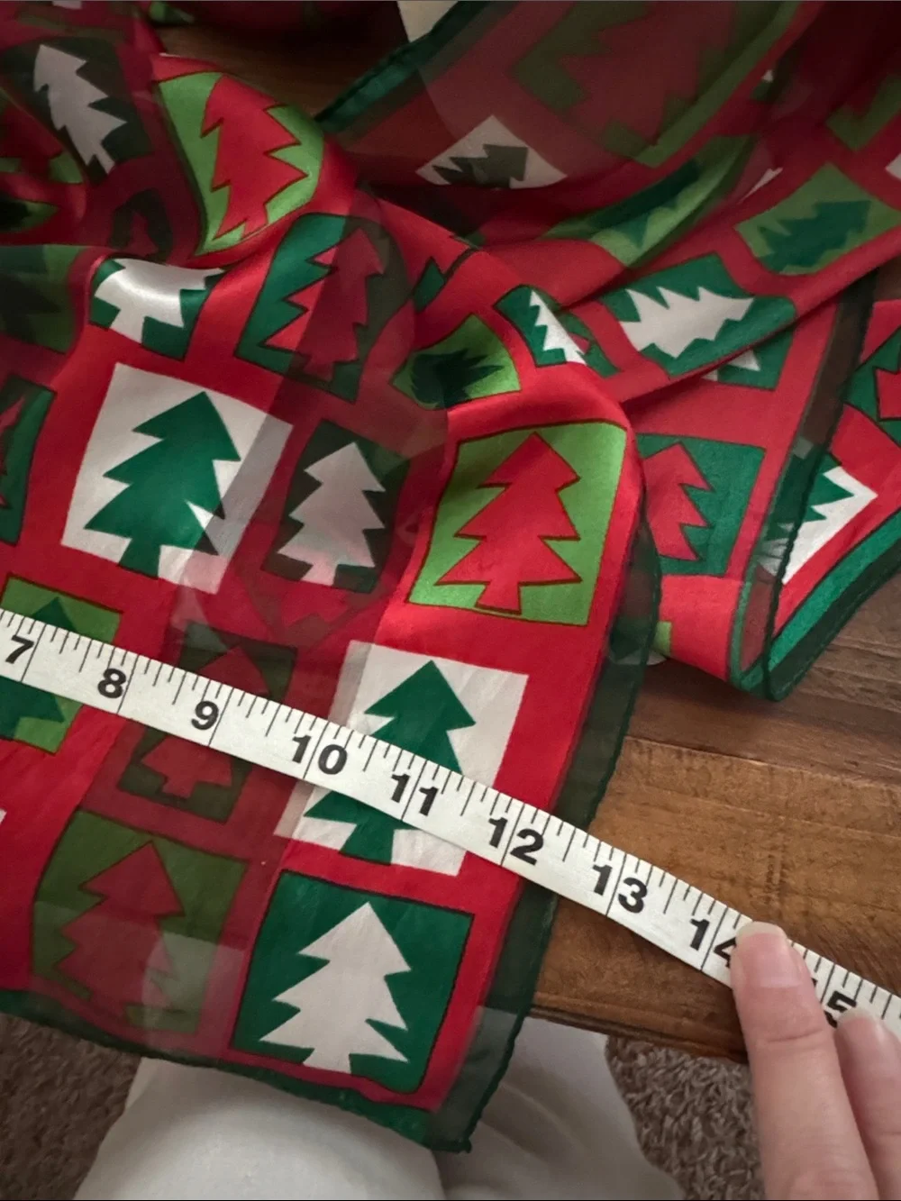 Festive Silk Red and Green Holiday Tree Scarf